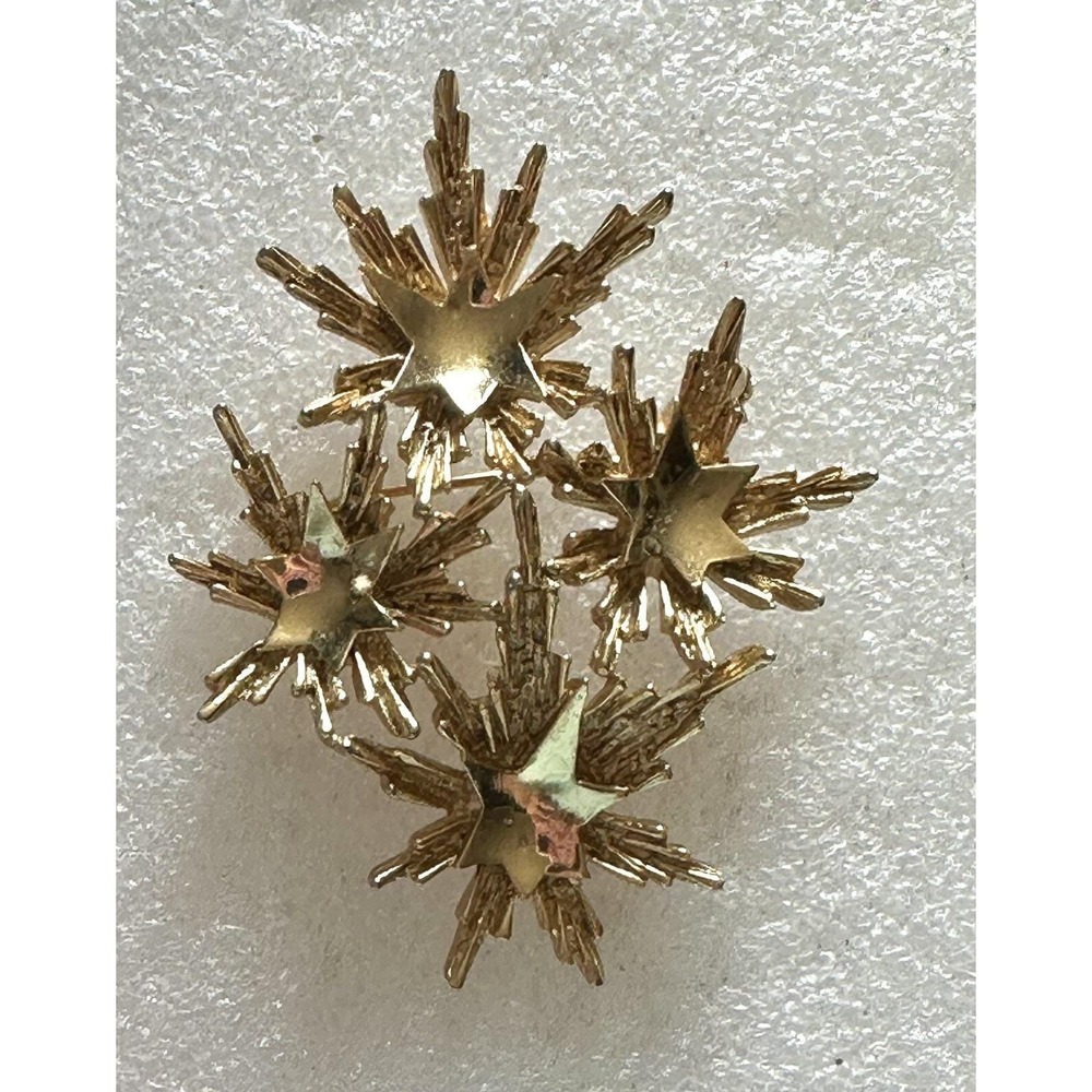 Vintage Trifari Gold Tone Starburst  Fireworks Atomic Brutalist Brooch Pin